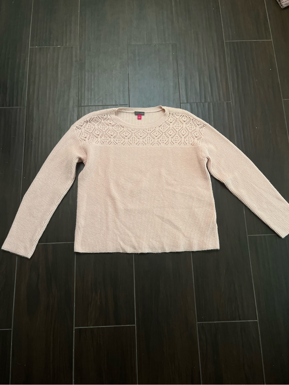 Vince Camuto Soft Pink Women's Knit Sweater with Lace Yoke